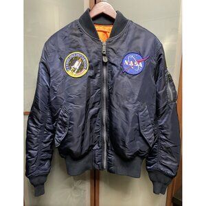 Alpha Industries NASA 100th Reversible Nylon Bomber Jacket Blue Orange Size M
